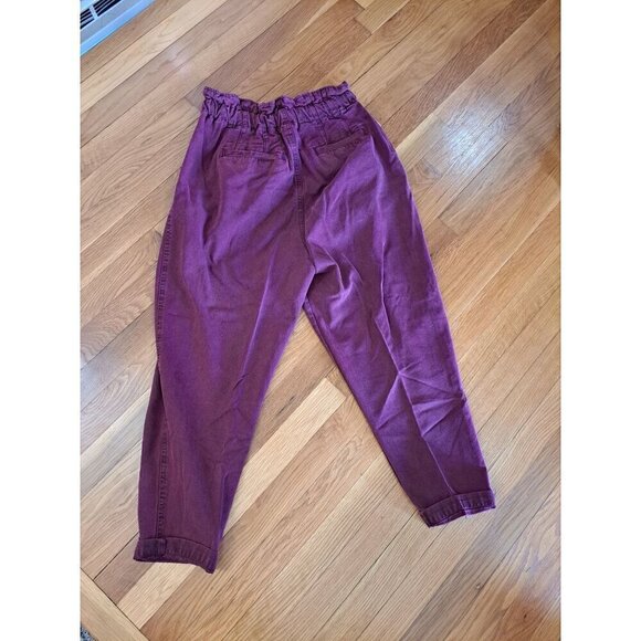 Free People Margate Women's Small Relaxed Fit Burgundy Trousers With Button Fly - Picture 7 of 7